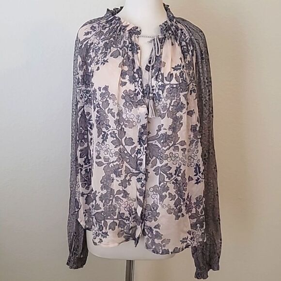Free People- sheer boho long sleeve shirt size medium - Picture 1 of 8